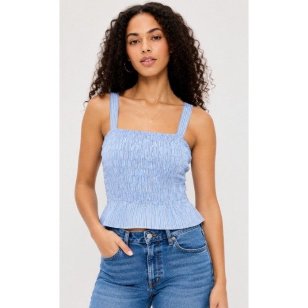 Old Navy Somcked Peplum Tank Top Blue Striped Womens Sz Large NWT